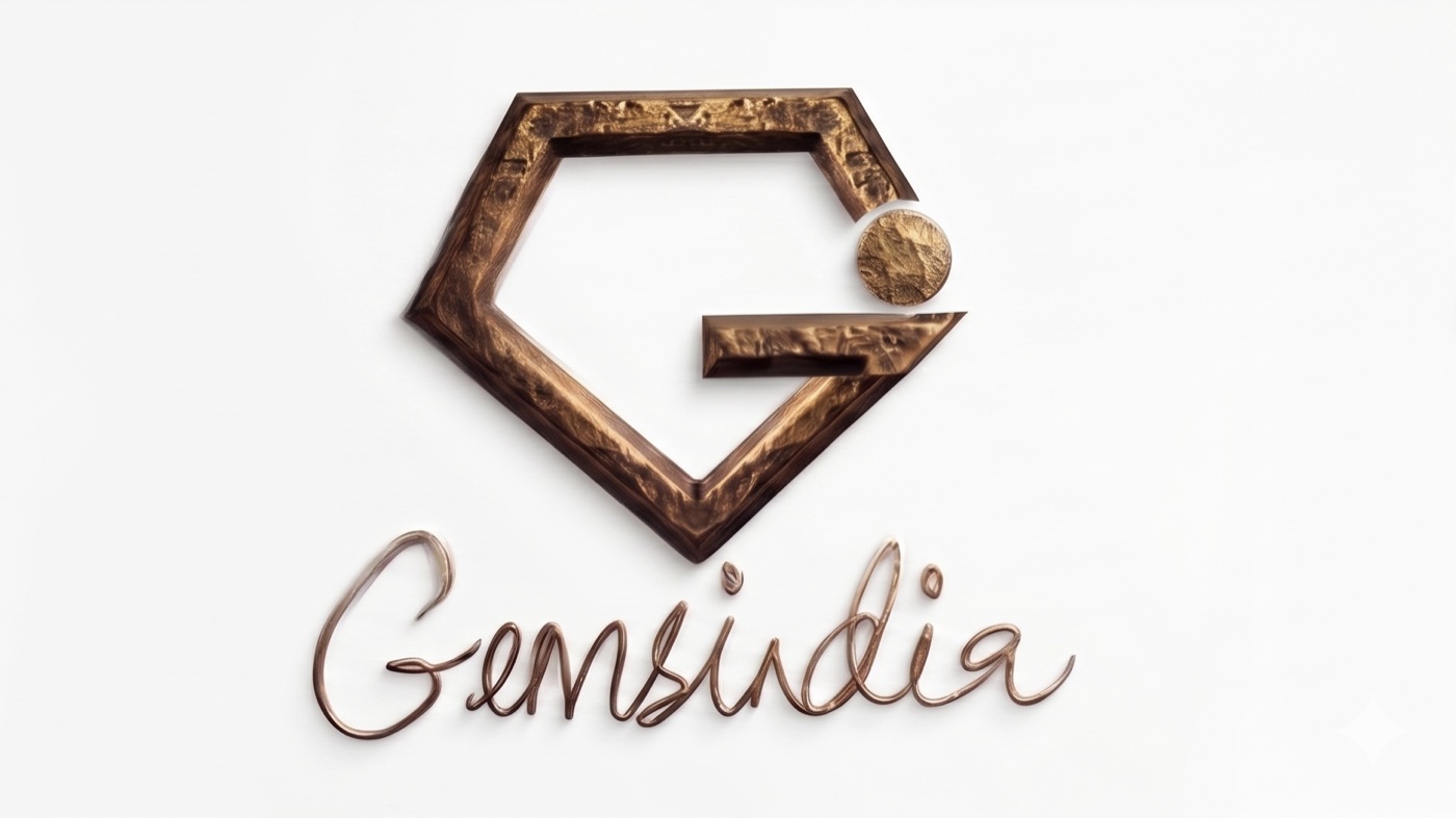 GemsIndia — carved wood + copper wire logomark